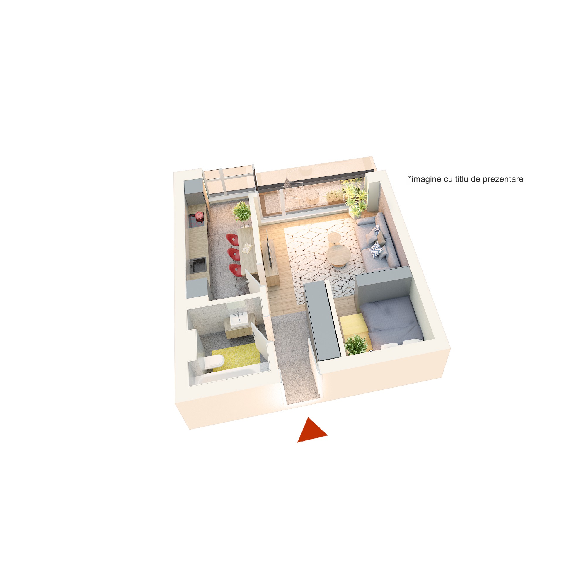 Apartament Studio tip 1Ac’ | Balcon | Etaj 1-3 | Corp C1, C2 | Faza 3