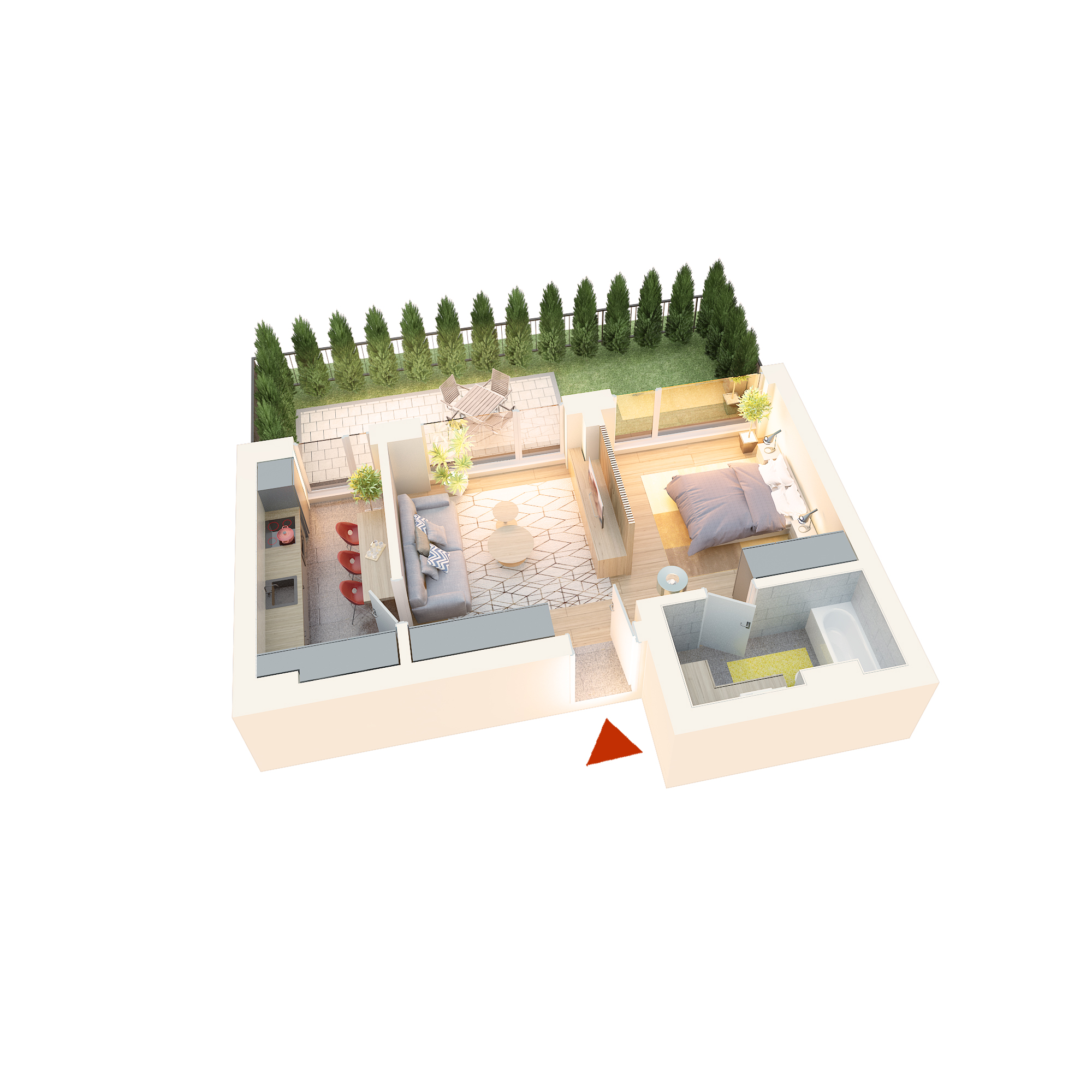 Apartament Studio tip 1B’ | Gradina | Parter | Corp C3, C4 | Faza 3
