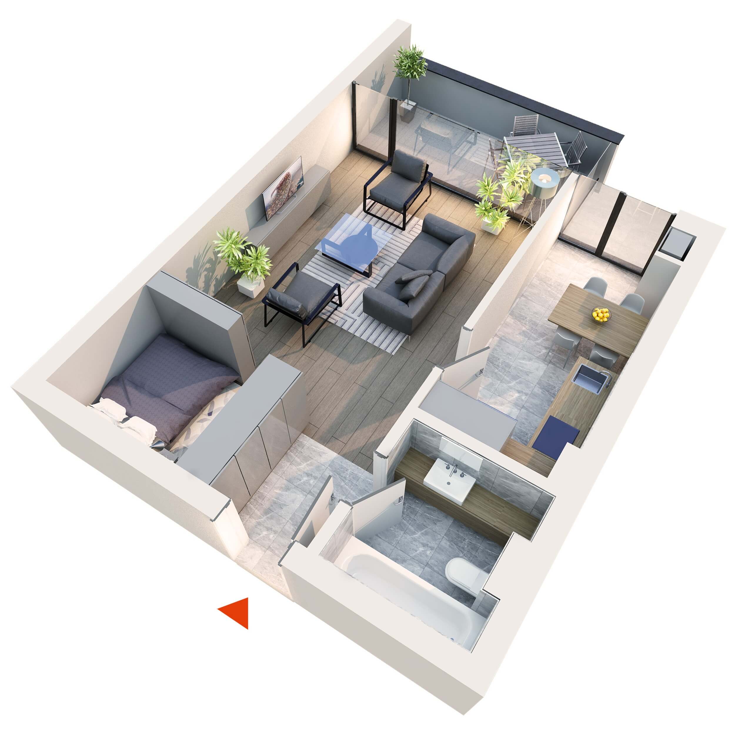 Apartament Studio tip 1D1′ | Balcon | Etaj 1 – 4 | Corp C7 | Faza 2