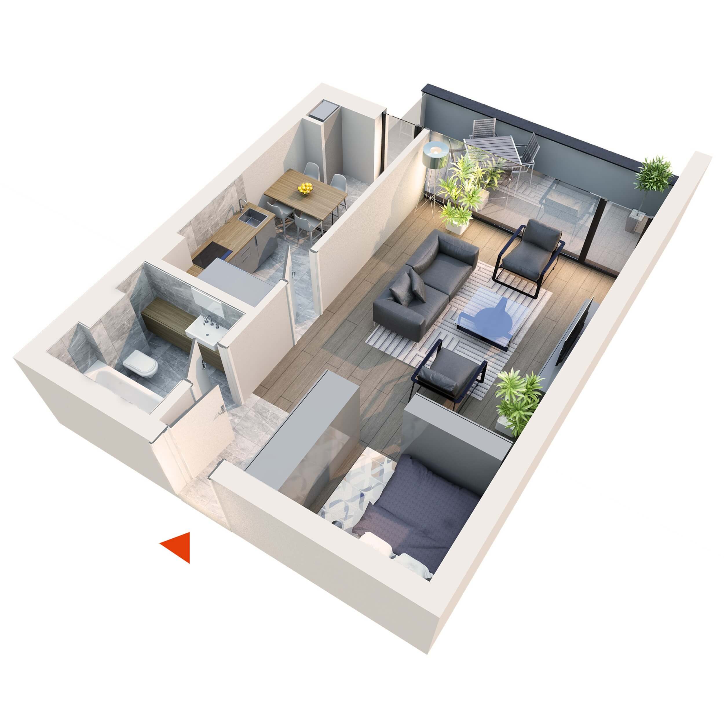 Apartament Studio tip 1D1 | Balcon | Etaj 1 – 5 | Corp C7 | Faza 2