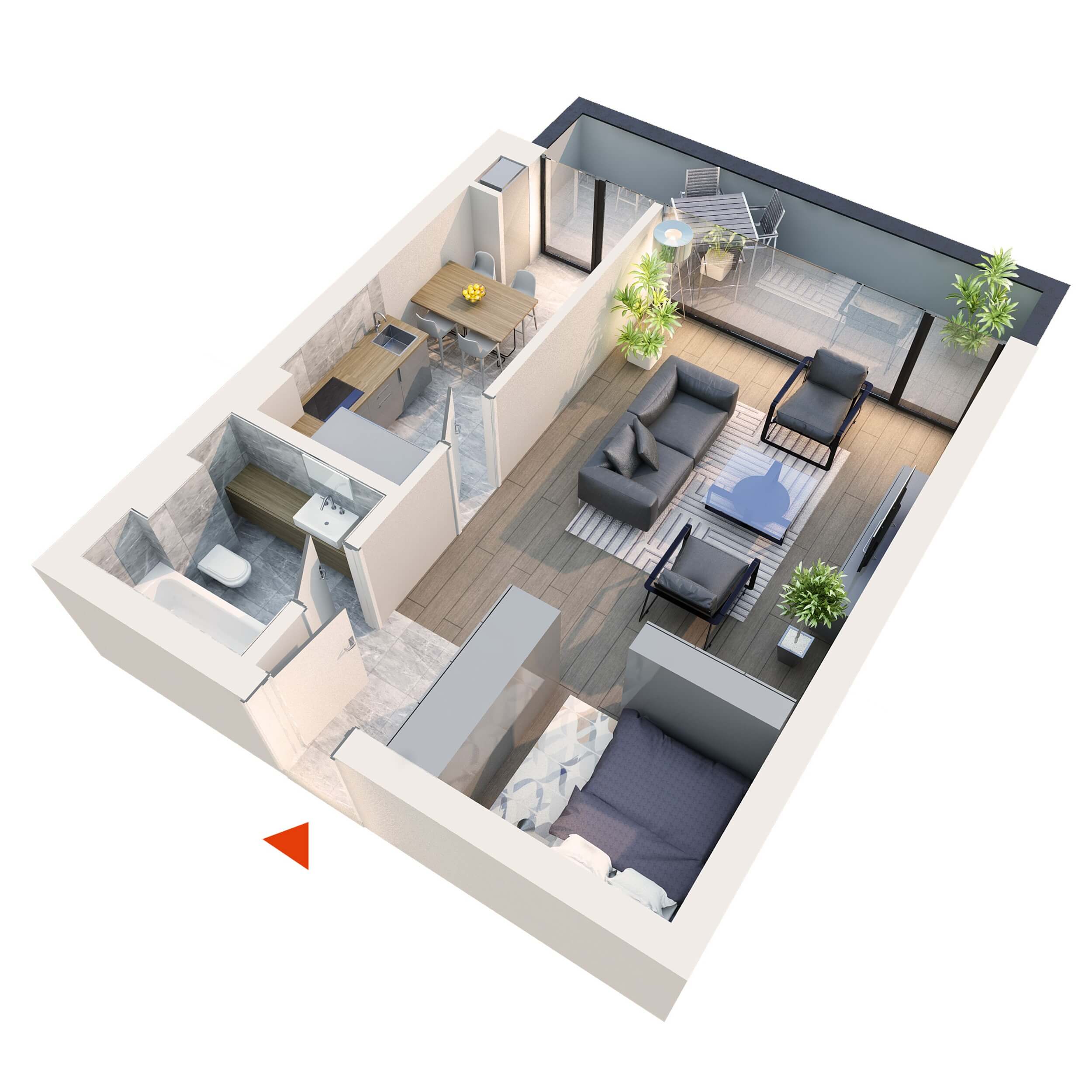 Apartament Studio tip 1F1” | Balcon | Etaj 4 și 6 | Corp C7 C8 | Faza 2