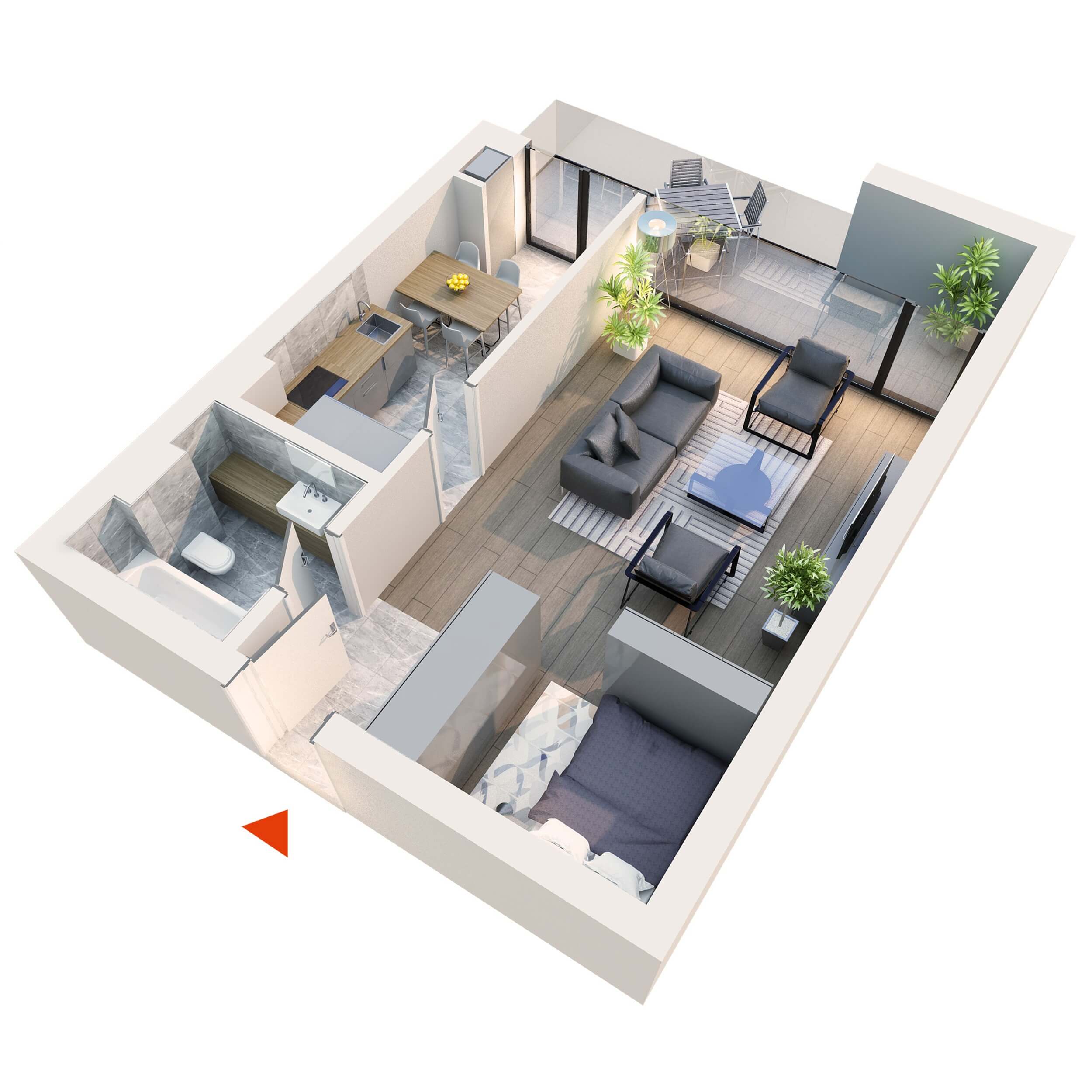 Apartament Studio tip 1F1 | Balcon | Etaj 1 – 5 | Corp C7 C8 | Faza 2