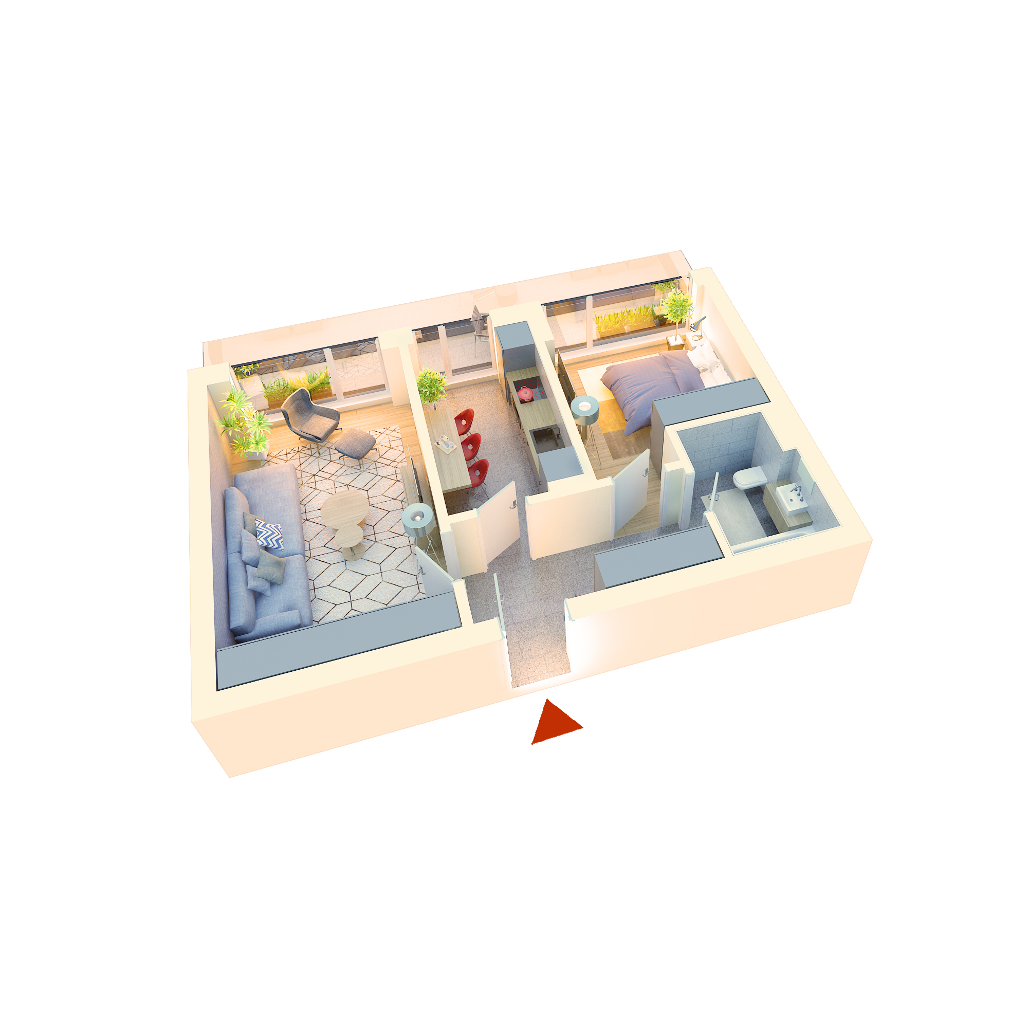 Apartament 2 camere tip 2A5’| Terasa | Etaj 5,6 | Corp C1, C2 | Faza 3