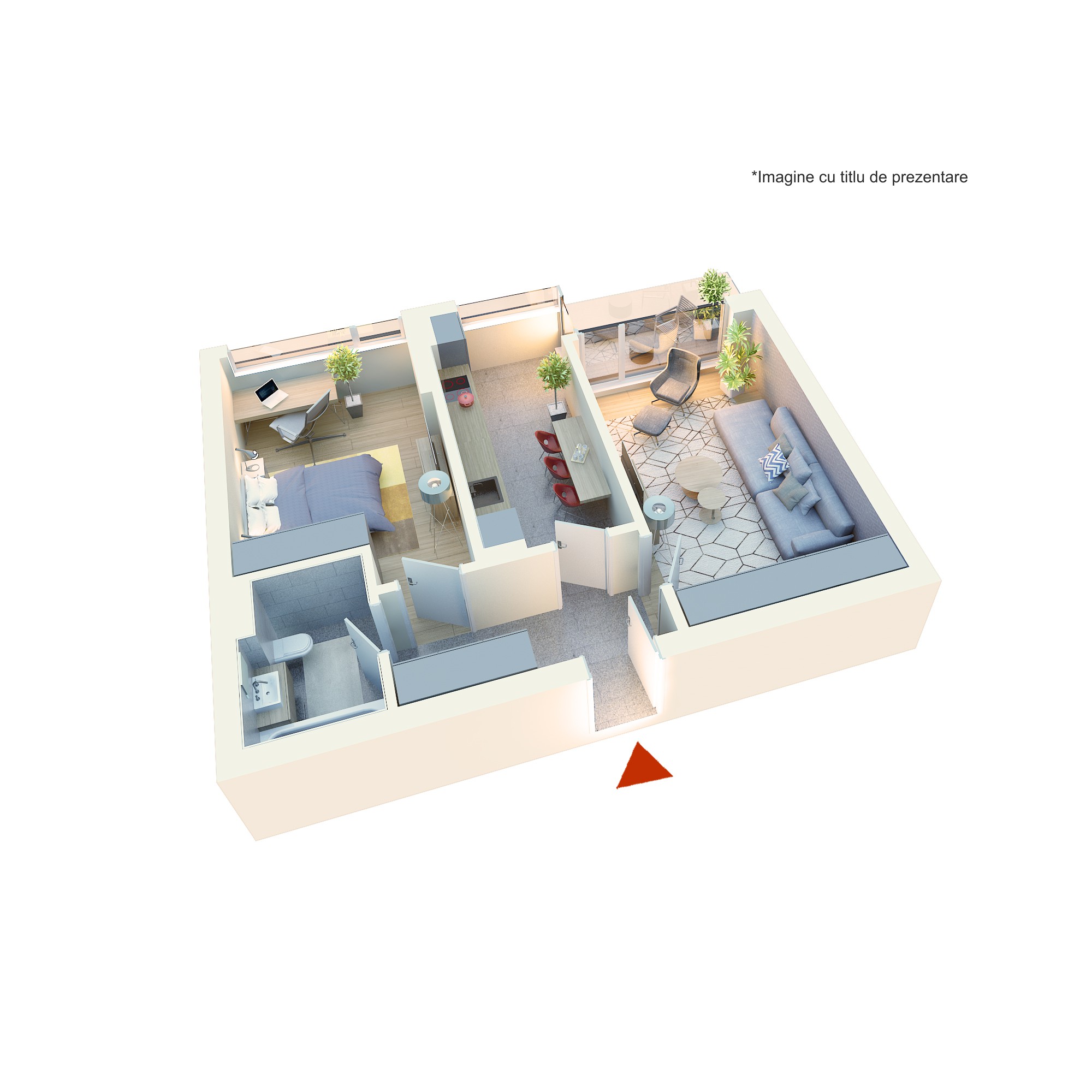 Apartament 2 camere tip 2Ac’| Balcon | Etaj 1-3 | Corp C1, C2 | Faza 3