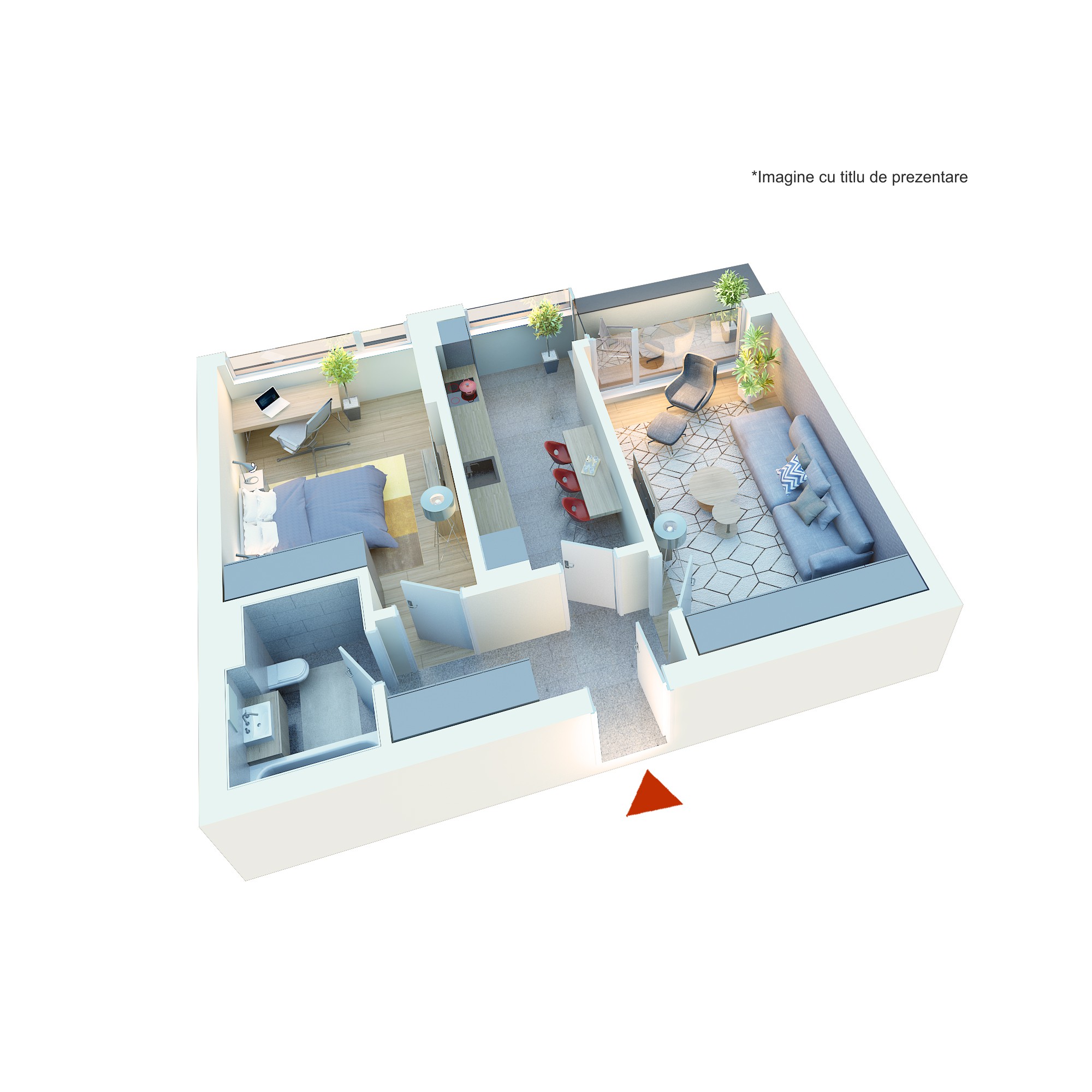 Apartament 2 camere tip 2Ac| Balcon | Etaj 1-3 | Corp C1-C6 | Faza 3