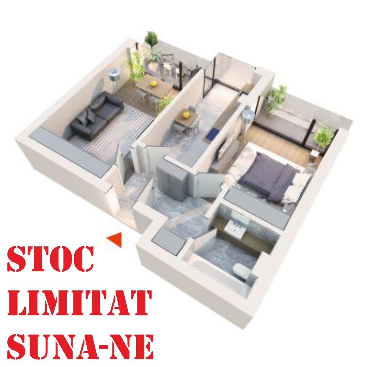 Apartament 2 camere tip 2B6 | 2 Logii | Etaj 1-3 | Corp C1, C2, C5, C6 | Faza 2