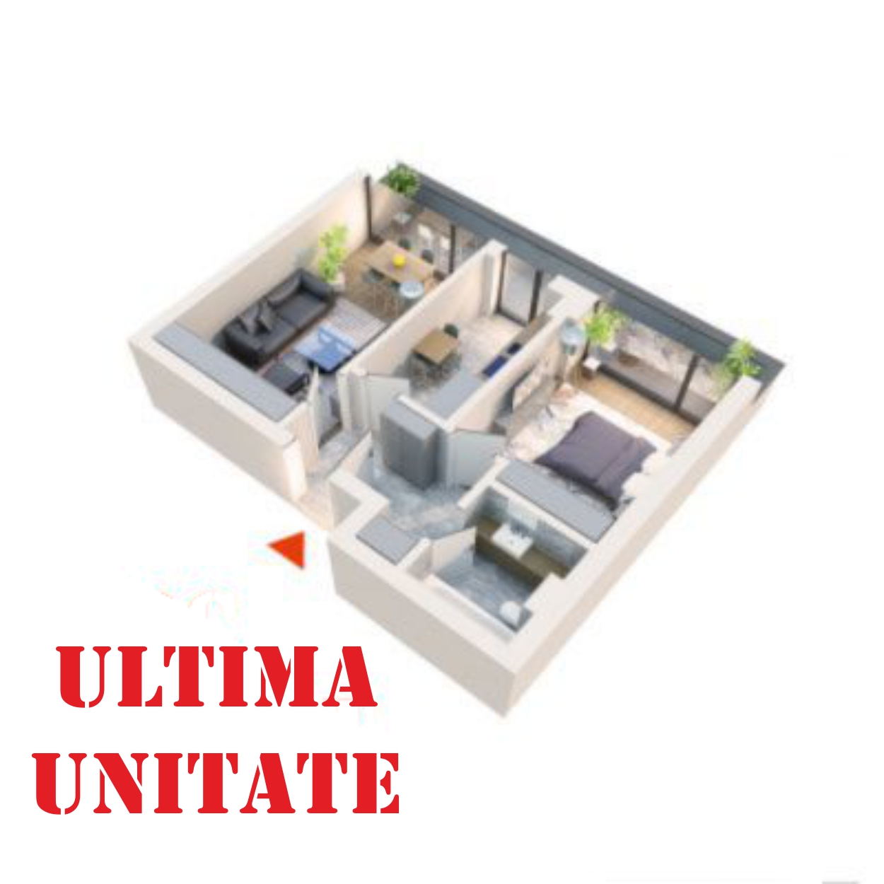 Apartament 2 camere tip 2C3 Balcon | Etaj 4 | Corp C1, C2, C5, C6 | Faza 2