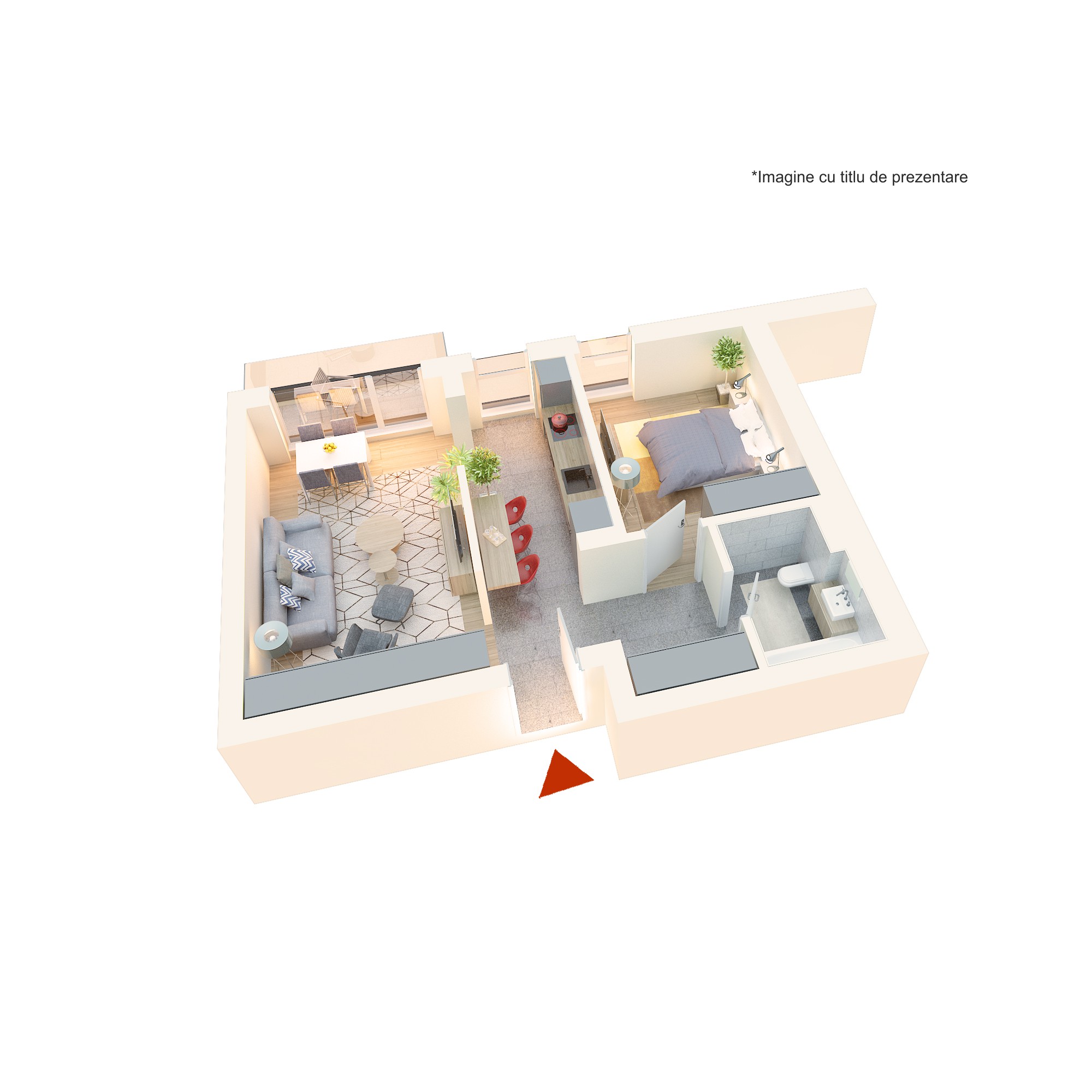 Apartament 2 camere tip 2C6| Terasa | Etaj 6 | Corp C1, C2 | Faza 3
