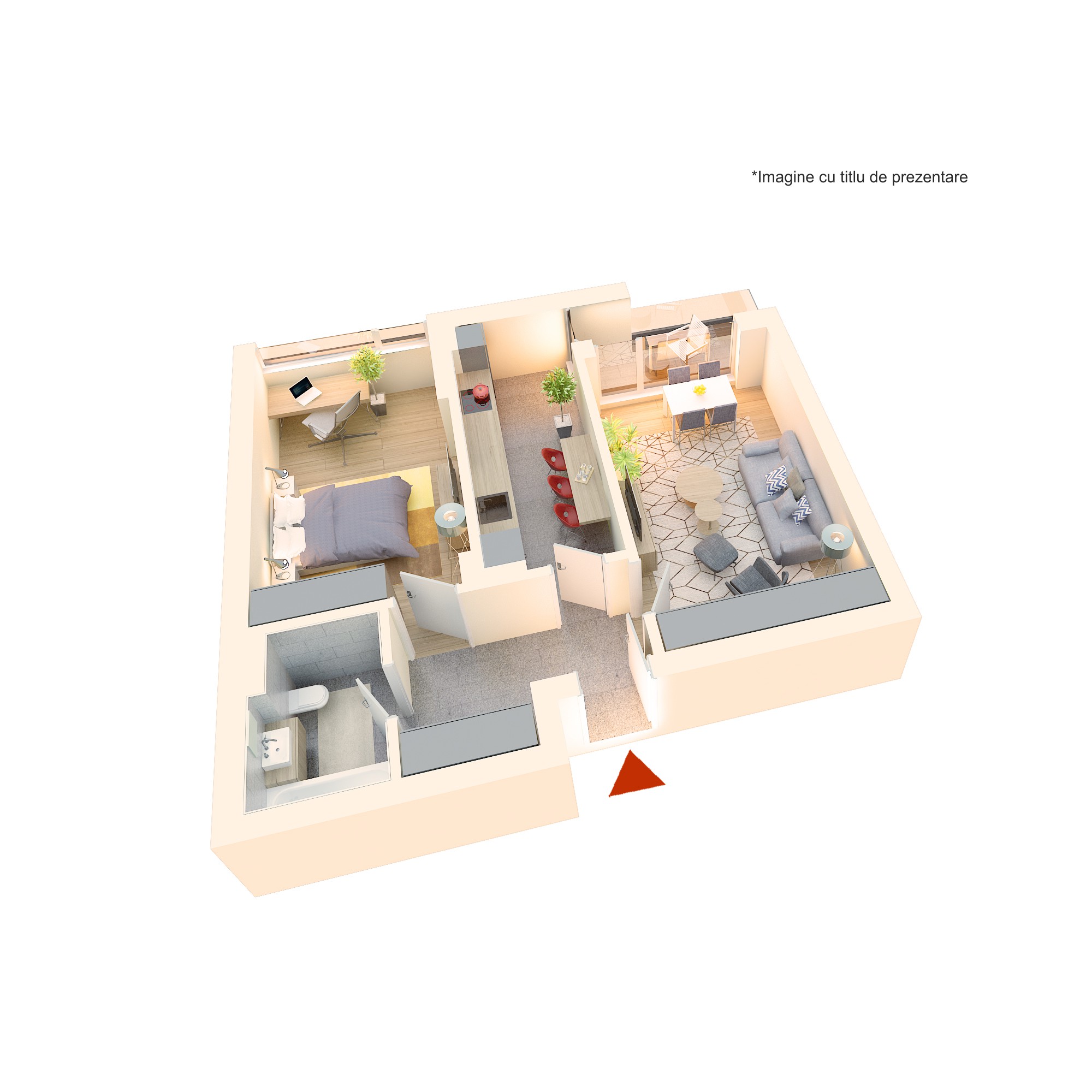 Apartament 2 camere tip 2Cc’| Balcon | Etaj 1-3 | Corp C5, C6 | Faza 3