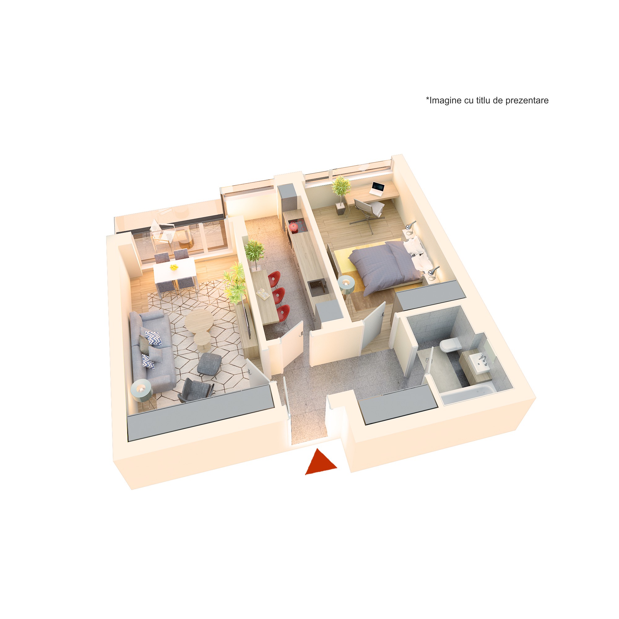 Apartament 2 camere tip 2Cc| Balcon | Etaj 1-3 | Corp C1, C2 | Faza 3