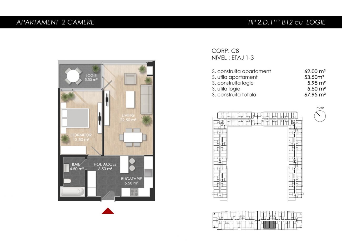 Apartament 2 camere Atria Urban Resort 2D1''' B12