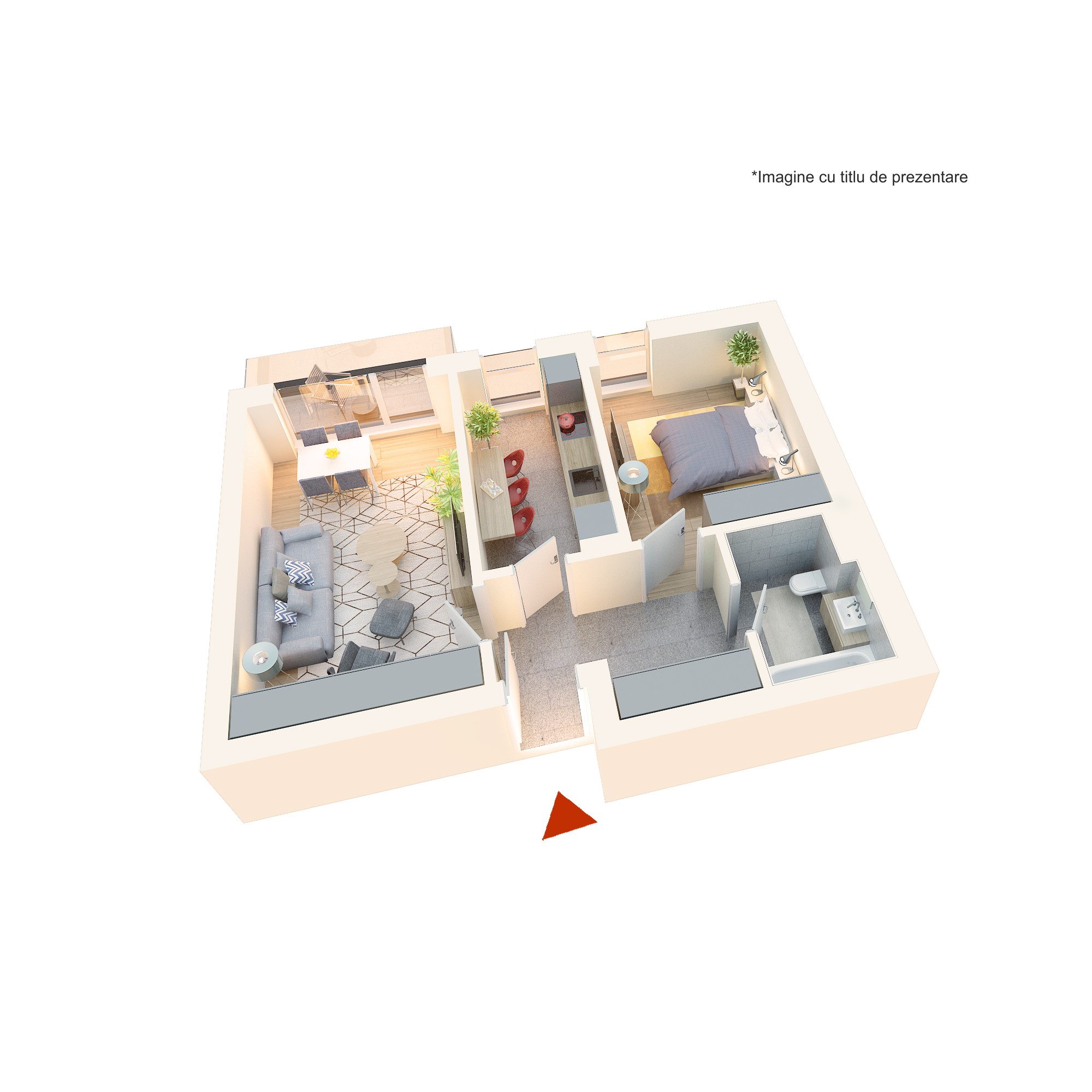 Apartament 2 camere tip 2D4| Terasa | Etaj 4 | Corp C3, C4 | Faza 3