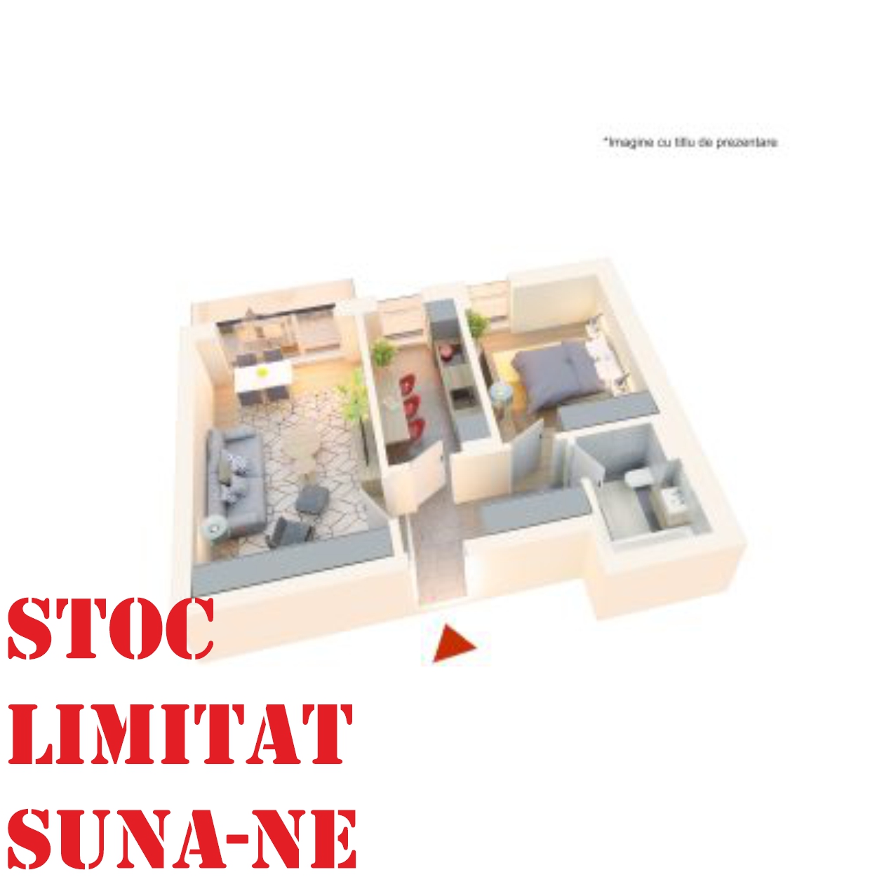 Apartament 2 camere tip 2Dc| Balcon | Etaj 1-3 | Corp C3, C4 | Faza 3