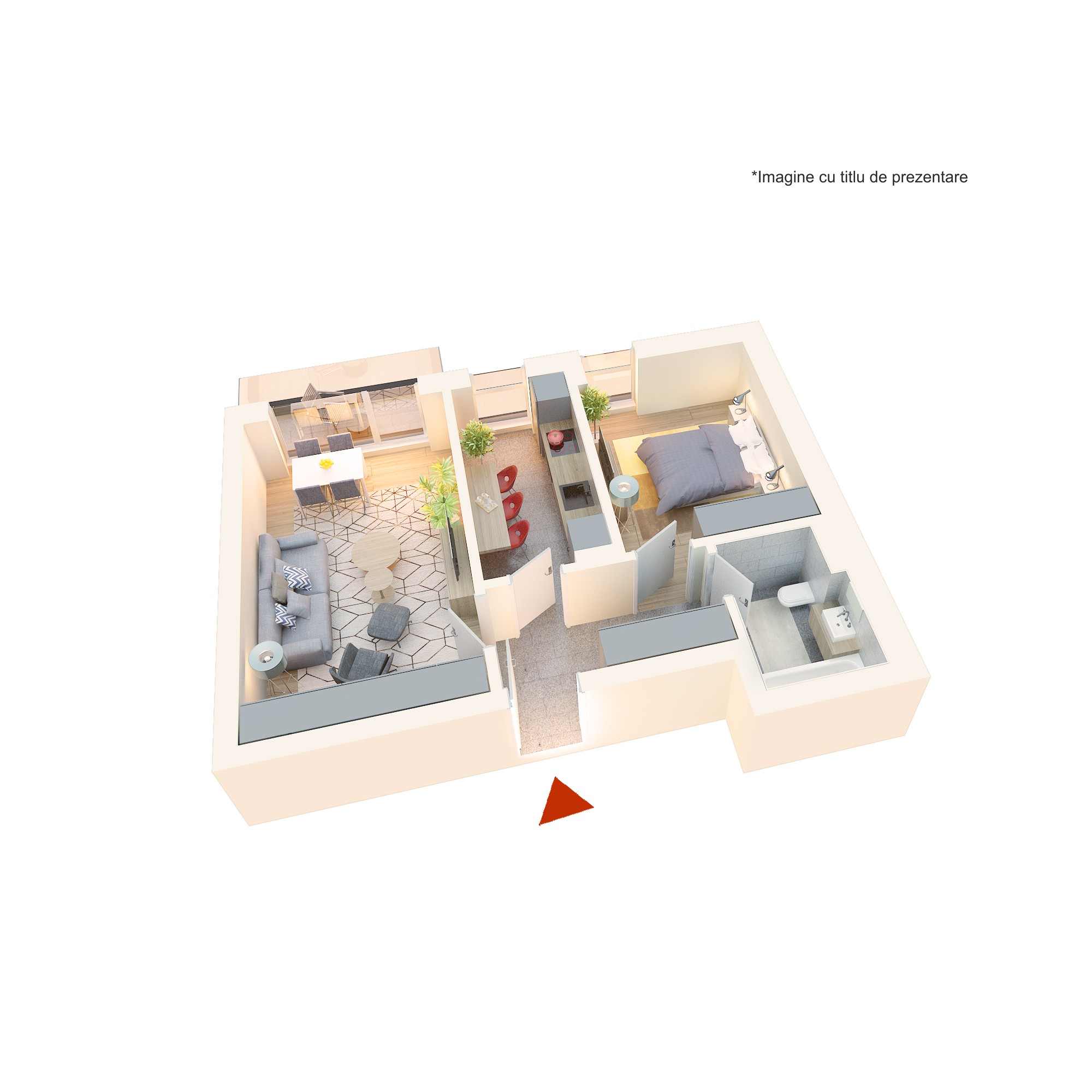 Apartament 2 camere tip 2Dc| Balcon | Etaj 1-3 | Corp C3, C4 | Faza 3