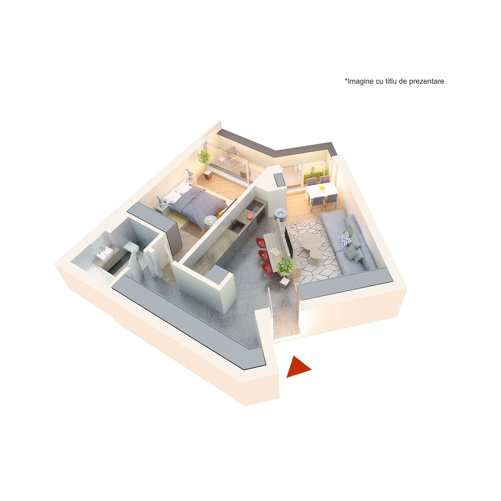 Apartament 2 camere tip 2Ec| Balcon | Etaj 1-4 | Corp C7 | Faza 3