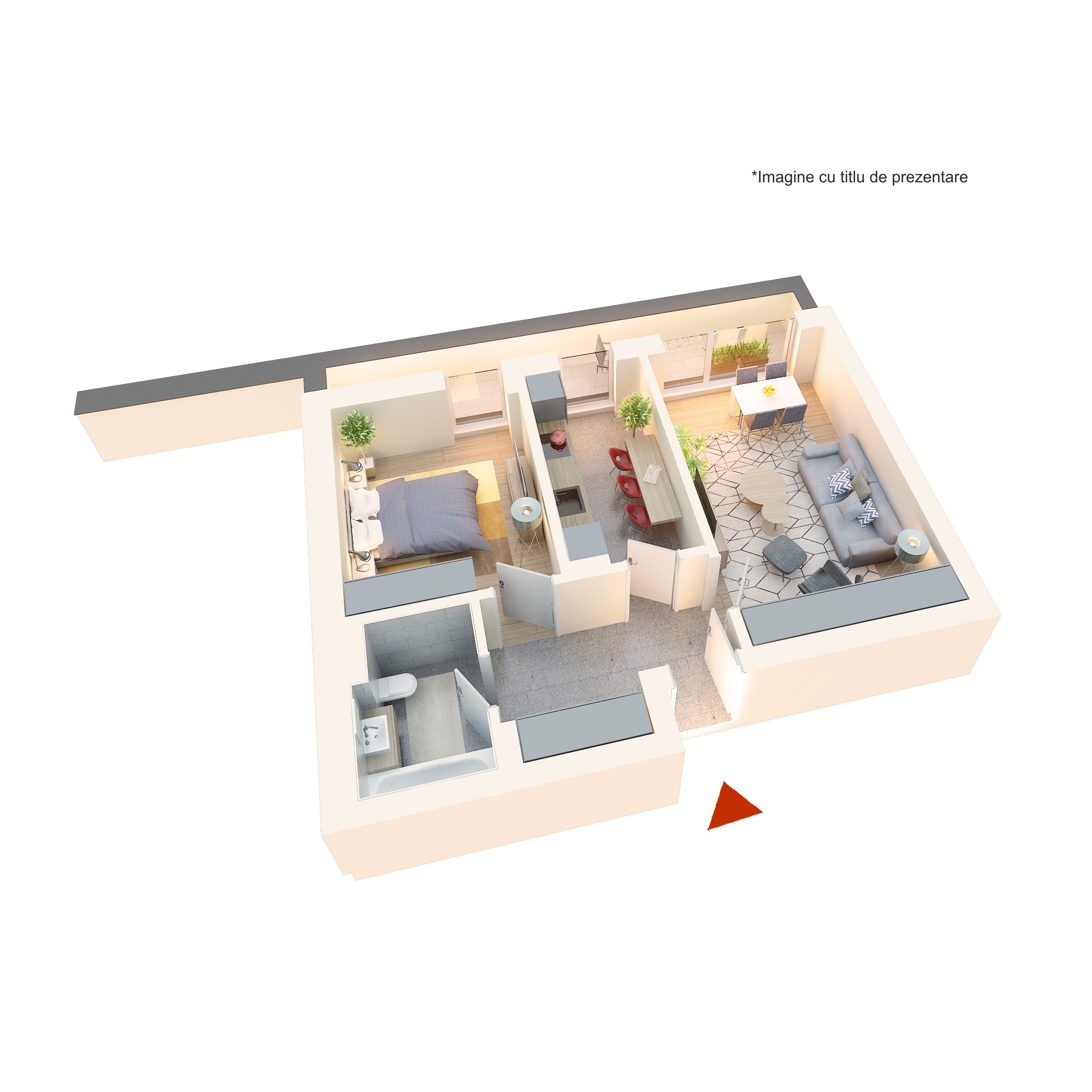 Apartament 2 camere tip 2G4| Terasa | Etaj 4 | Corp C3, C4 | Faza 3