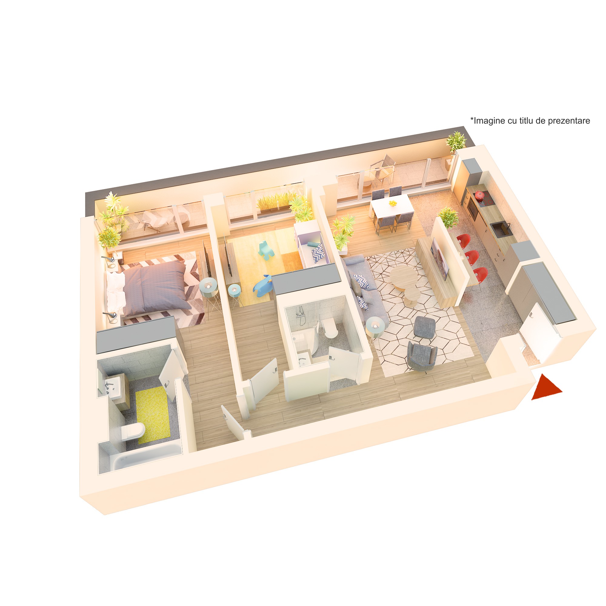 Apartament 3 camere tip 3A4′ | Terasa | Etaj 4 | Corp C3, C4 | Faza 3