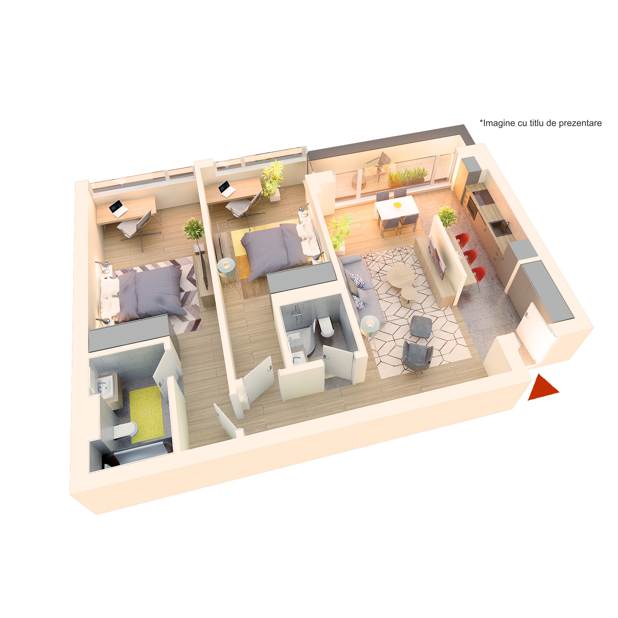Apartament 3 camere tip 3Ac | Balcon | Etaj 1-3 | Corp C3, C4 | Faza 3