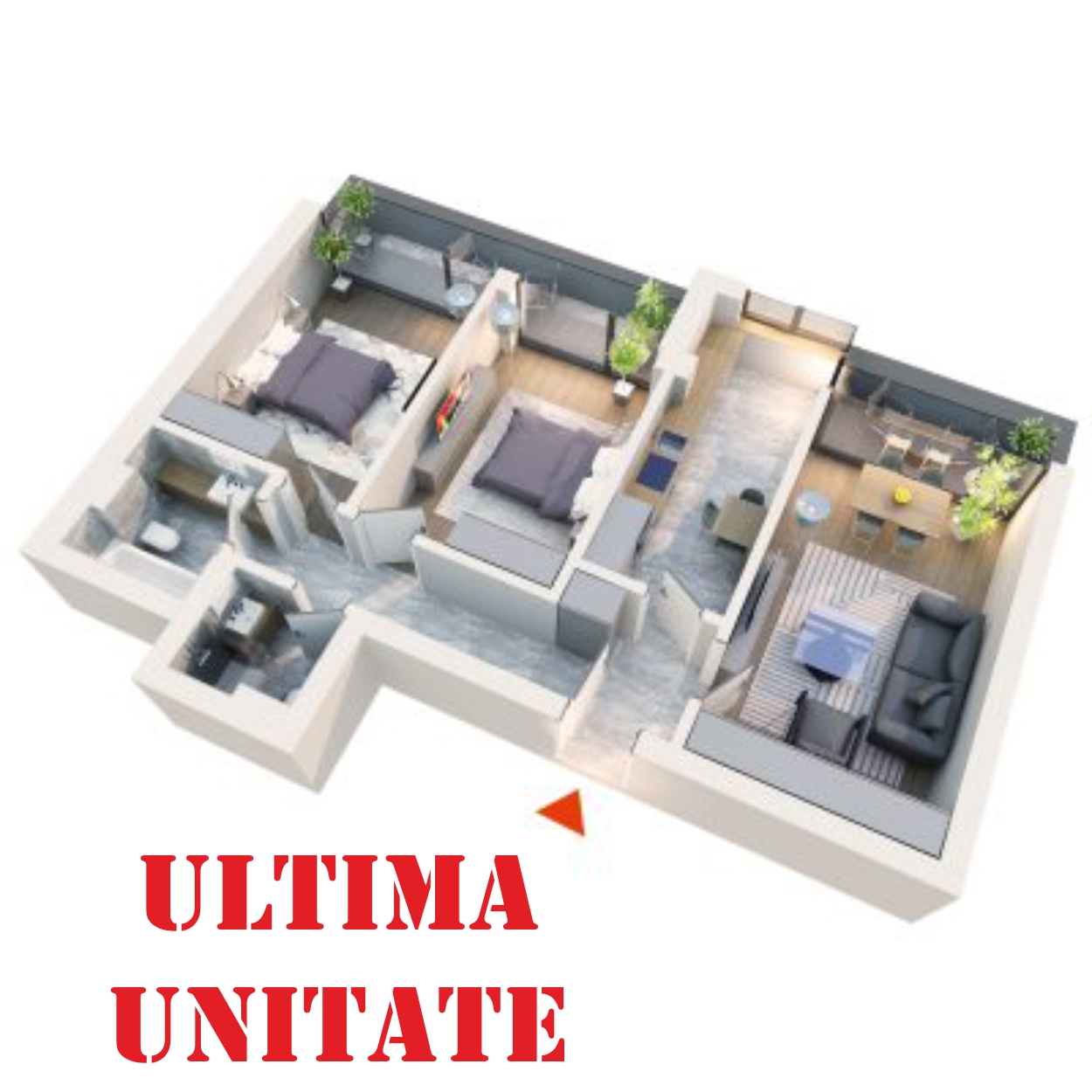 Apartament 3 camere tip 3B3 | 2 Balcoane | Etaj 1 – 3 | Corp C2 C5 | Faza 2