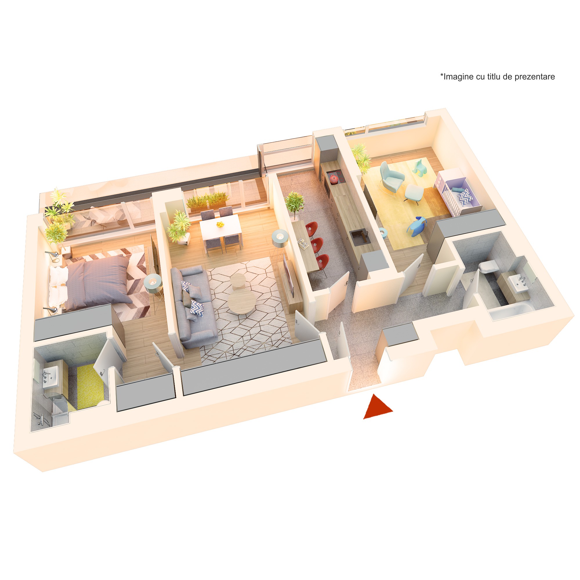 Apartament 3 camere tip 3Cc’ | Balcon | Etaj 1-3 | Corp C3, C4 | Faza 3