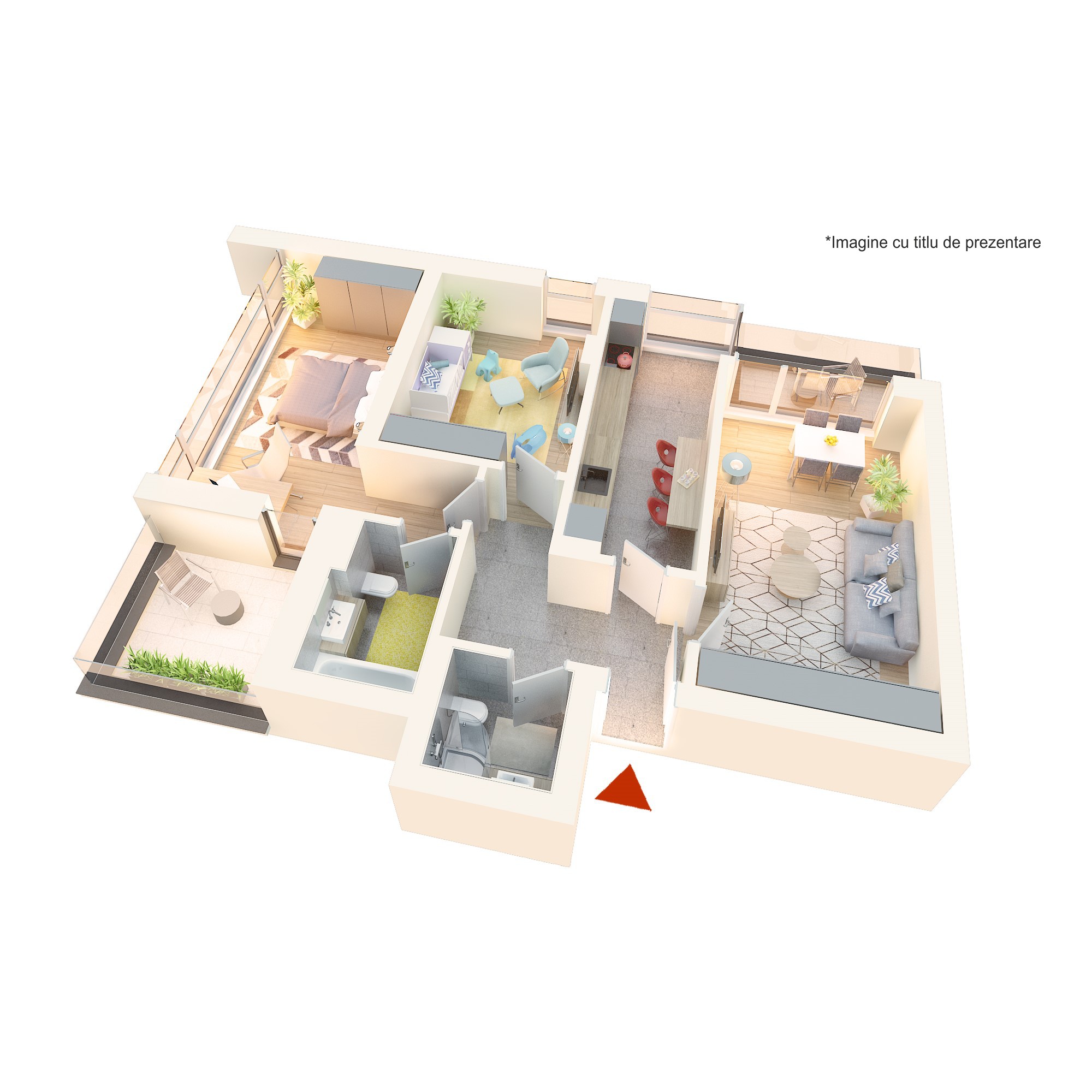 Apartament 3 camere tip 3Ec | Balcon | Etaj 1-3 | Corp C3, C4 | Faza 3
