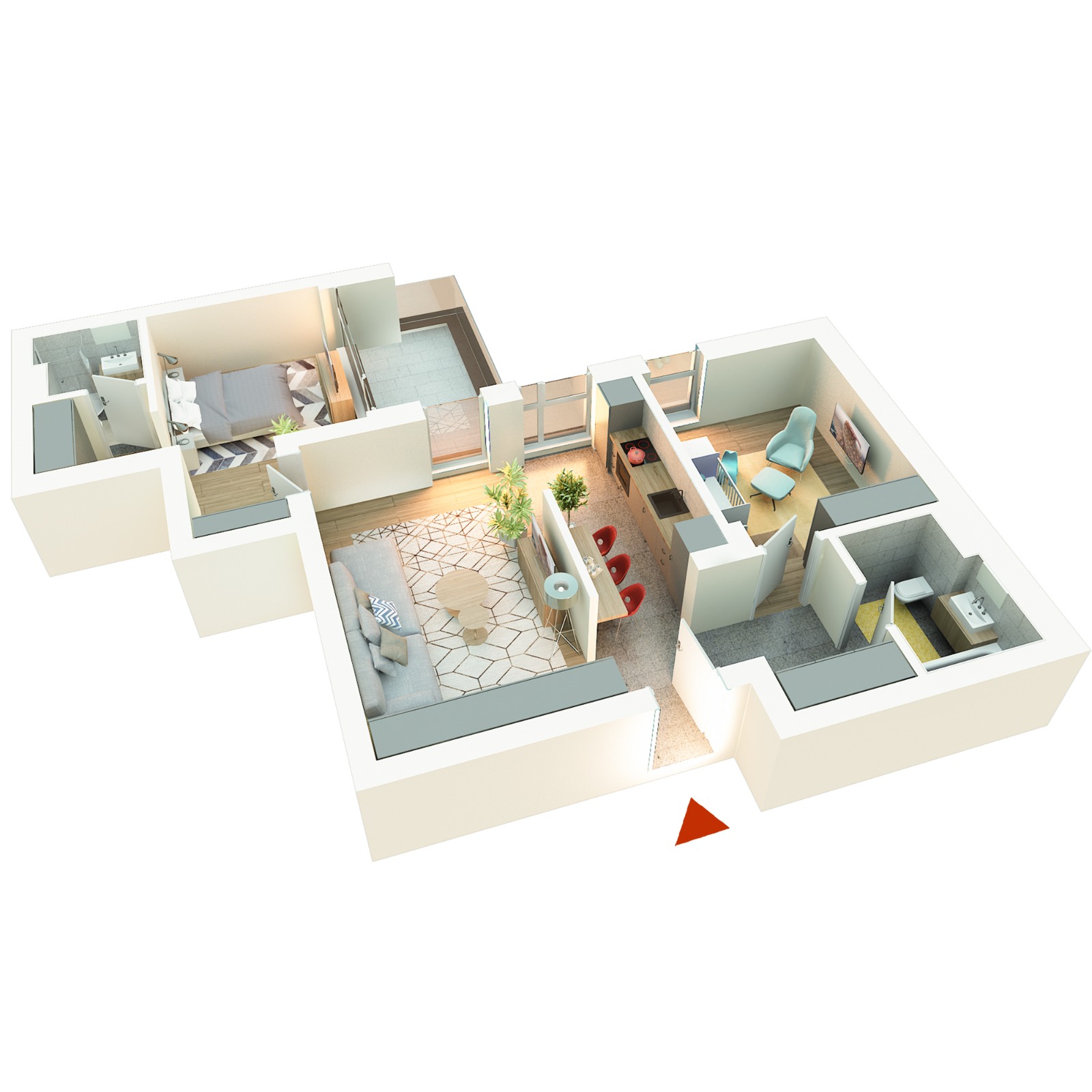 Apartament 3 camere tip 3F5 | Terasă | Etaj 5,6 | Corp C1, C2 | Faza 3
