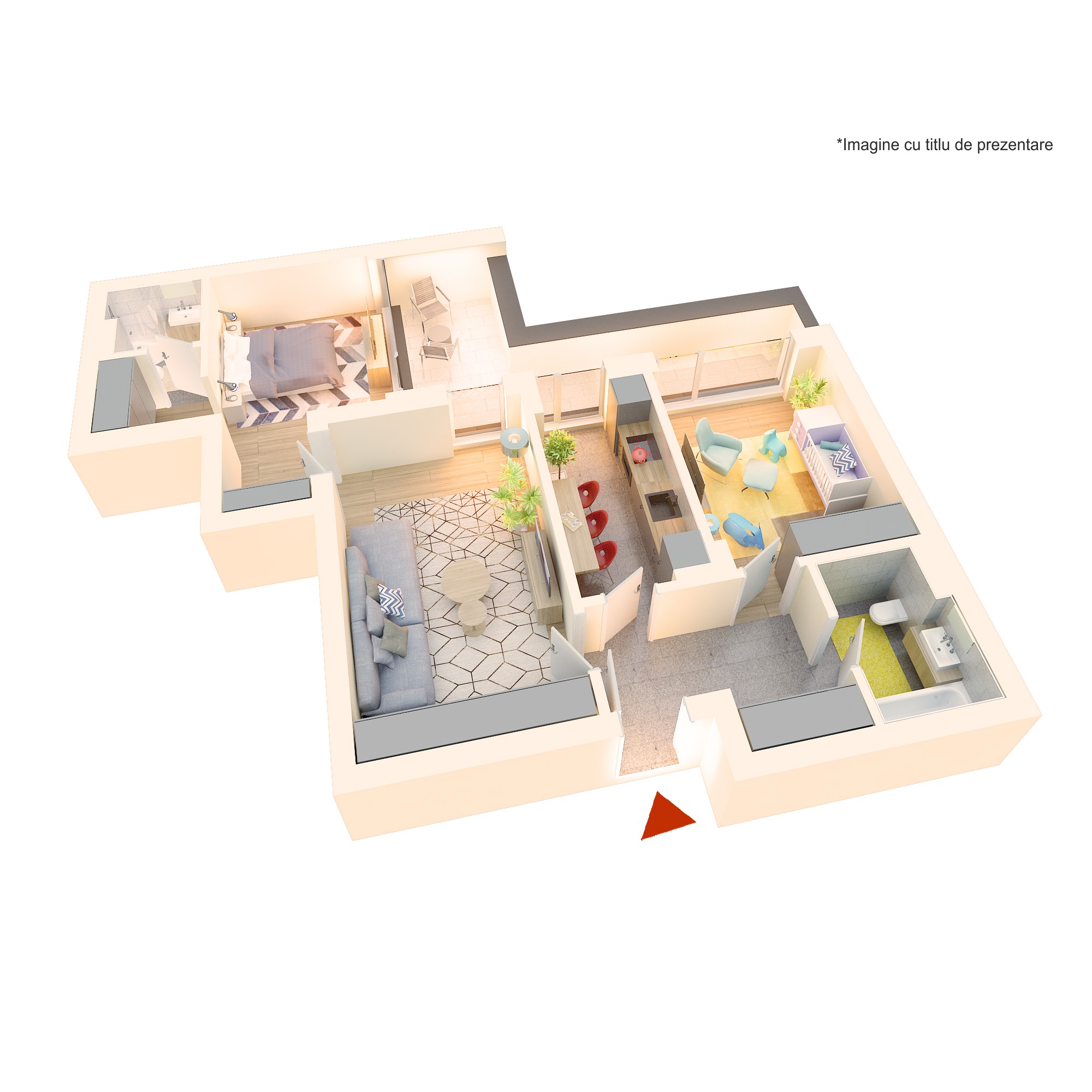 Apartament 3 camere tip 3Fc | Terasa | Etaj 1-3 | Corp C1, C2 | Faza 3