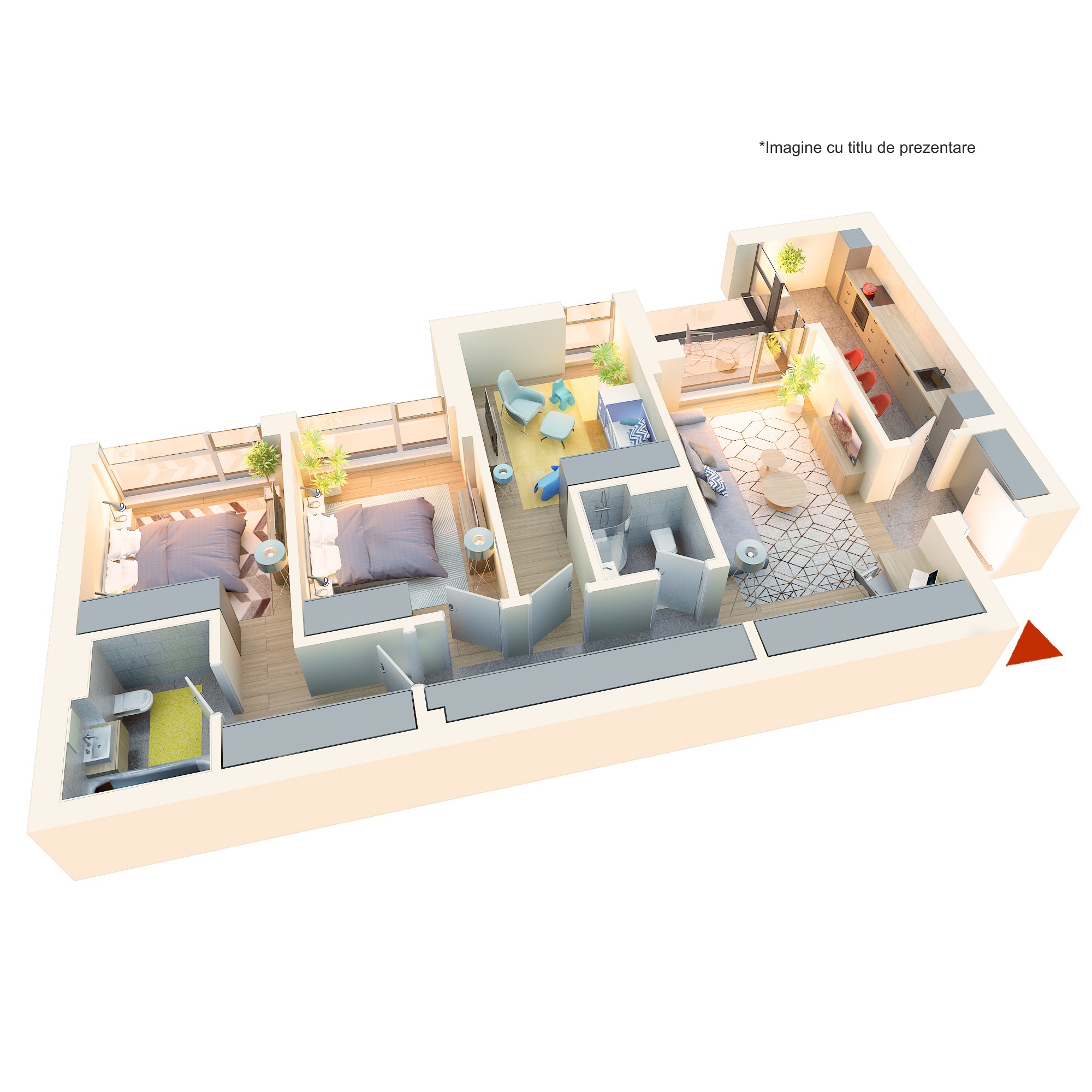Apartament 4 camere tip 4Ac’ | Balcon | Etaj 1-3 | Corp C1, C2 | Faza 3