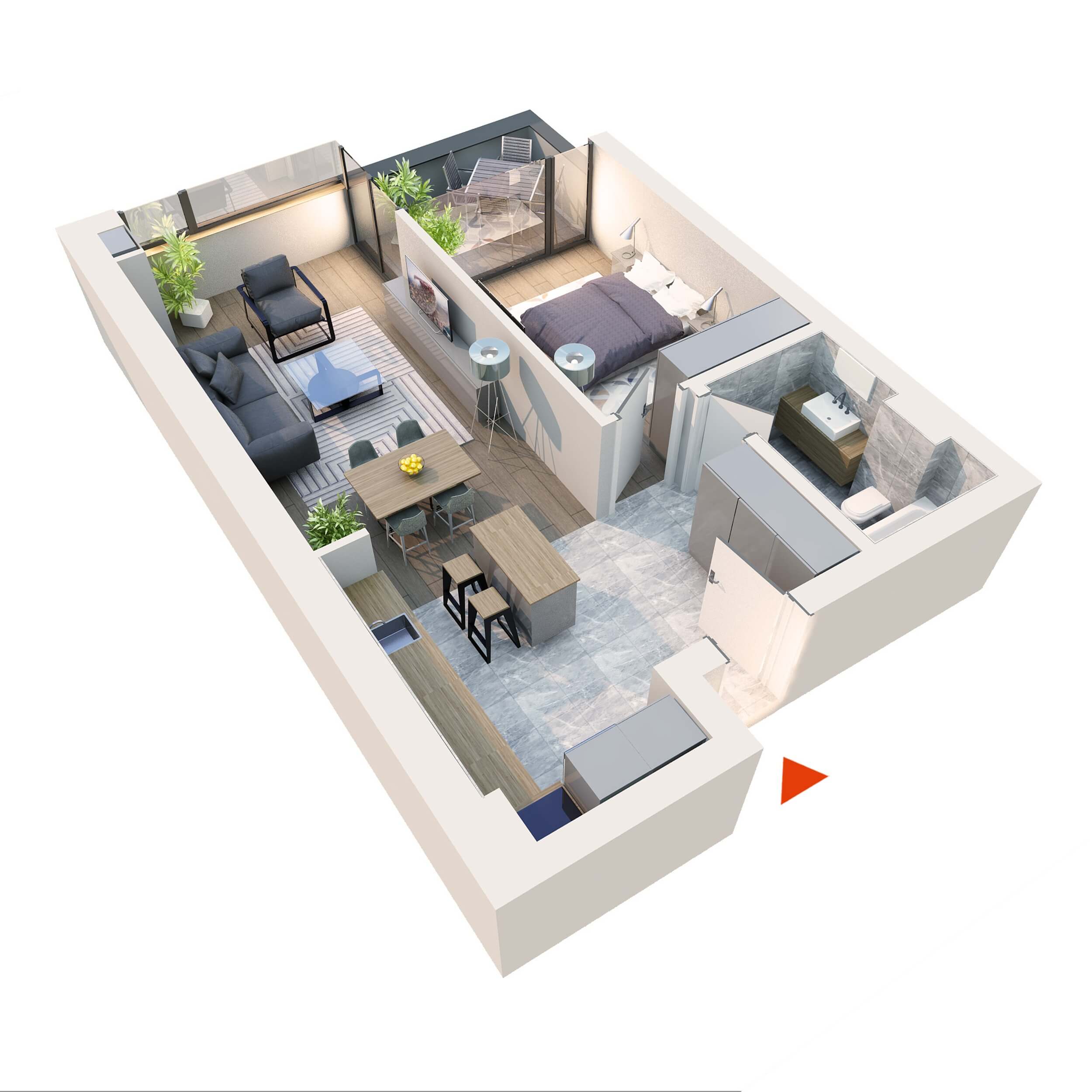 Apartament 2 camere tip 2D2.1 B13 Logie | Etaj 1-4 | Corp C8 | Faza 2