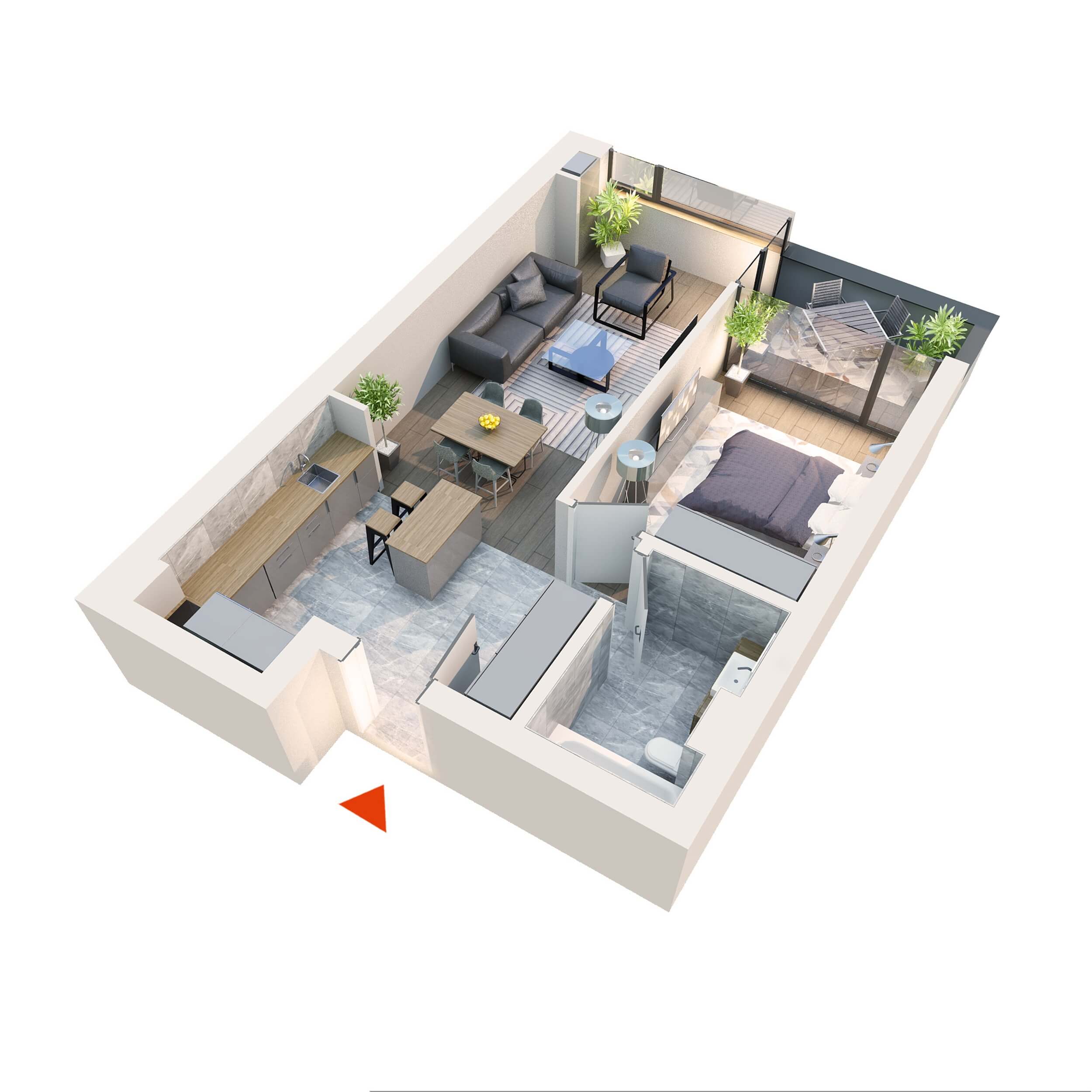 Apartament 2 camere tip 2D2 B13 Logie | Etaj 1-4 | Corp C7 | Faza 2