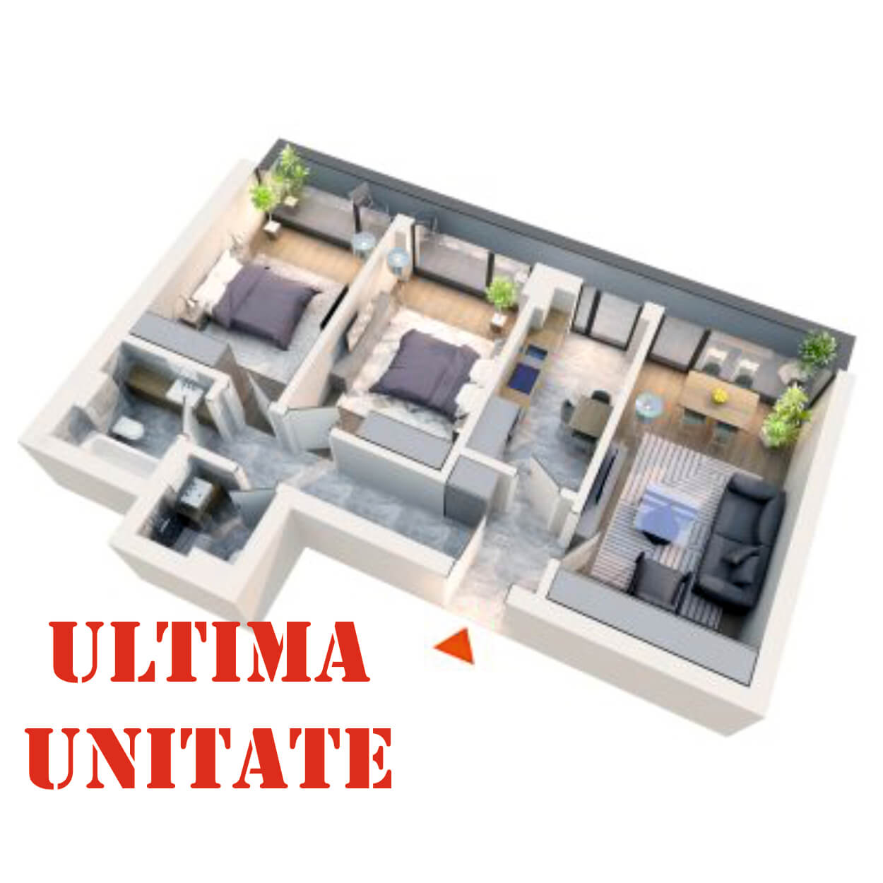 Apartament 3 camere tip 3C3 | Balcon | Etaj 4 | Corp C2 | Faza 2